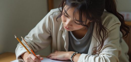 試験勉強にはげむ女子学生